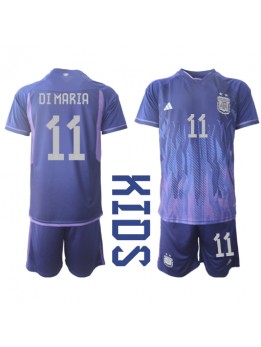 Billige Argentina Angel Di Maria #11 Bortedraktsett Barn VM 2022 Kortermet (+ Korte bukser)